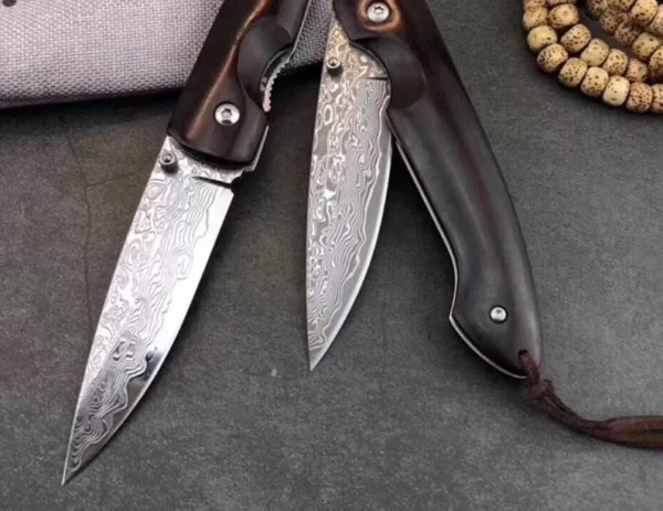 A pair of 2 Custom Handmade Damascus Steel Hunting Pocket Knife With Bull Horn Handle Fk 53 1