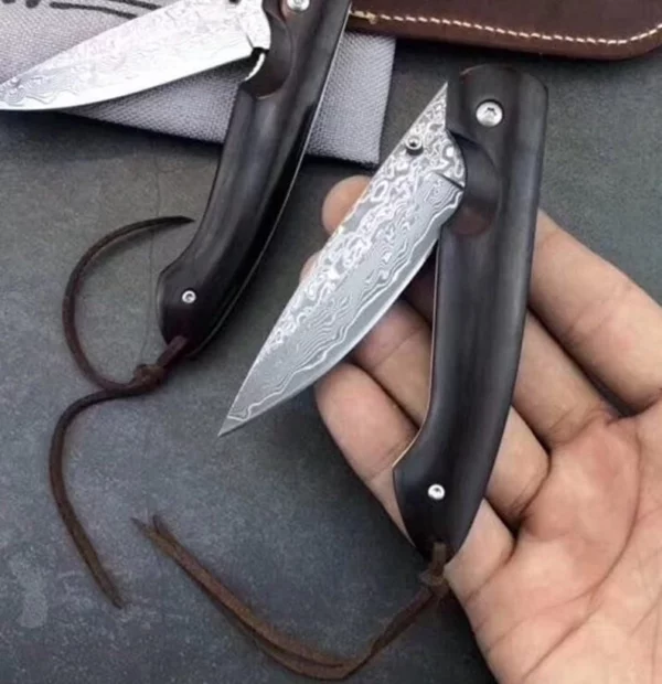 A pair of 2 Custom Handmade Damascus Steel Hunting Pocket Knife With Bull Horn Handle Fk 53 3