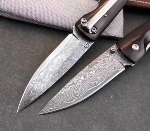 A pair of 2 Custom Handmade Damascus Steel Hunting Pocket Knife With Bull Horn Handle Fk 53 4