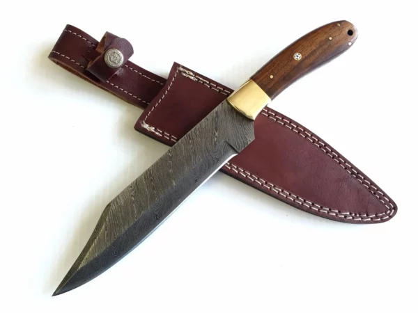 Custom Bowie Knife Damascus Steel With Walnut Wood Handle BK 65 1