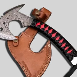 Custom Damascus Axe With Synthetic Leather Handle Ax 49 1