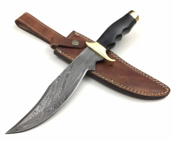 Custom Damascus Bowie Knife With Black Micarta Handle BK 73