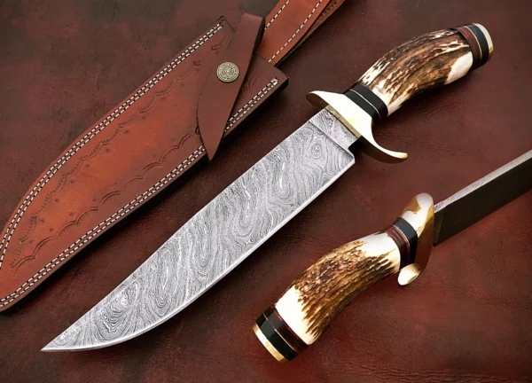 Custom Damascus Hunting Knife With Stag Horn Handle HK 32 01