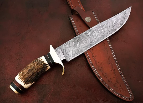 Custom Damascus Hunting Knife With Stag Horn Handle HK 32 04