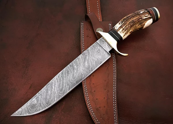 Custom Damascus Hunting Knife With Stag Horn Handle HK 32 05
