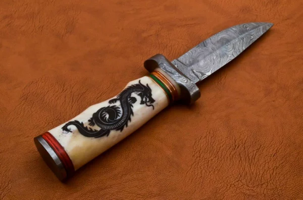 Custom Damascus Steel Beautiful Hunting Knife with Scrimshaw Handle HK 05 3