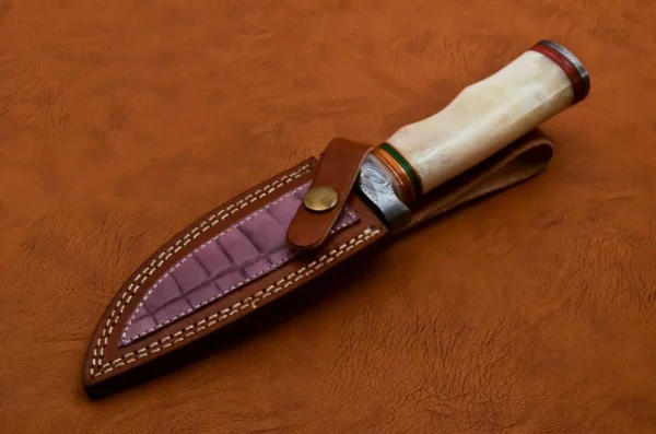 Custom Damascus Steel Beautiful Hunting Knife with Scrimshaw Handle HK 05 5
