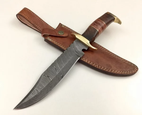 Custom Damascus Steel Bowie Knife With Walnut Wood Handle BK 54 1