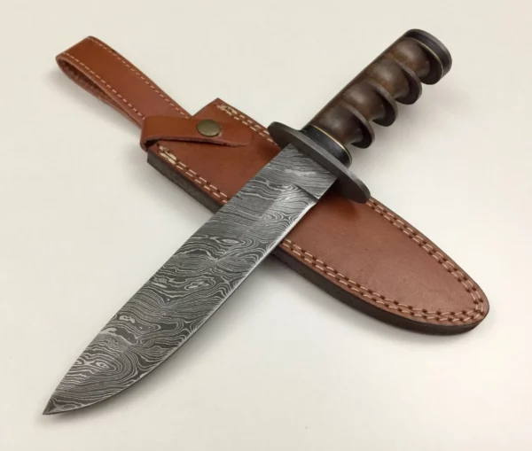 Custom Damascus Steel Bowie Knife With Walnut Wood Handle BK 58 1