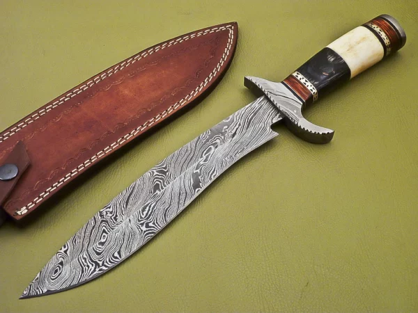 Custom Damascus Steel Hunting Knife Bone Wood Handle HK 09 1