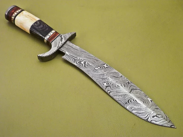 Custom Damascus Steel Hunting Knife Bone Wood Handle HK 09 3