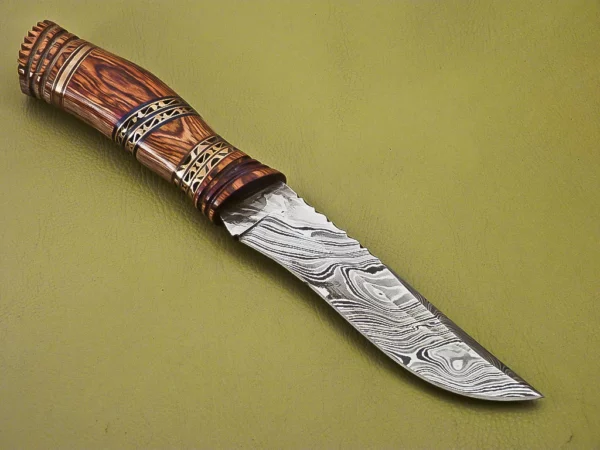 Custom Damascus Steel Hunting Knife with Beautiful Wood Handle HK 02 3