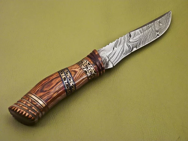 Custom Damascus Steel Hunting Knife with Beautiful Wood Handle HK 02 4