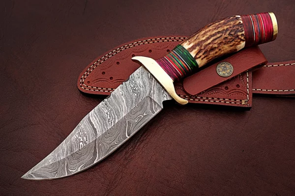 Custom Damascus Steel Hunting Knife with Stag Horn Handle HK 01 2