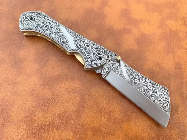 Custom Hand Made D2 Steel Beautifully Engraved Pocket Knife FK 54 1