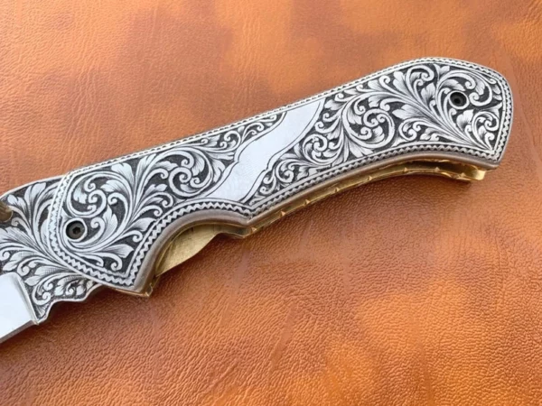Custom Hand Made D2 Steel Beautifully Engraved Pocket Knife FK 54 9