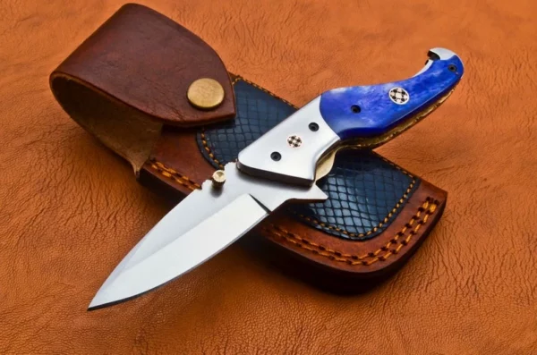 Custom Hand Made D2 Steel Hunting Pocket Knife With Colored Bone Handle Fk 48 1