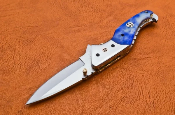 Custom Hand Made D2 Steel Hunting Pocket Knife With Colored Bone Handle Fk 48 2