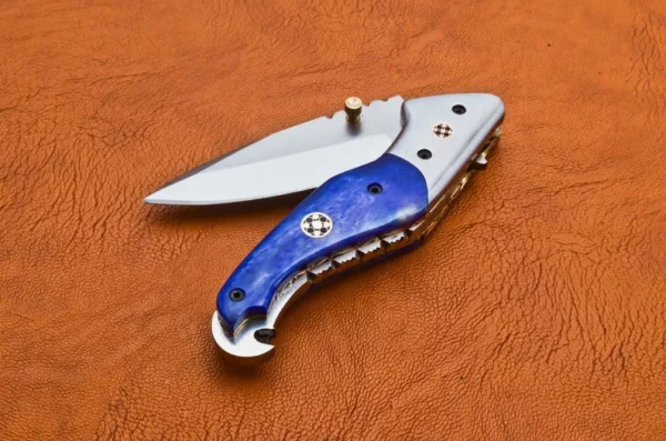 Custom Hand Made D2 Steel Hunting Pocket Knife With Colored Bone Handle Fk 48 3