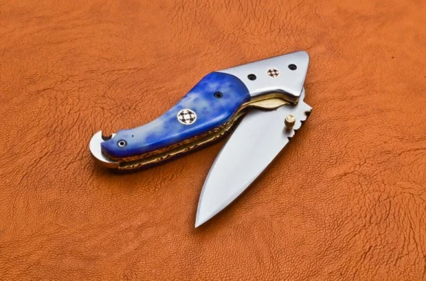 Custom Hand Made D2 Steel Hunting Pocket Knife With Colored Bone Handle Fk 48 4