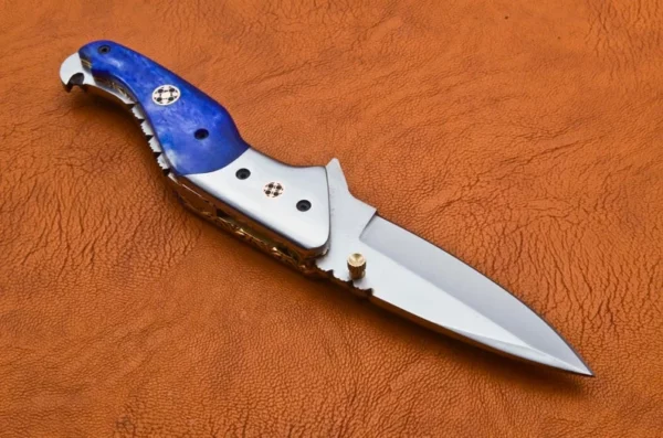 Custom Hand Made D2 Steel Hunting Pocket Knife With Colored Bone Handle Fk 48 5
