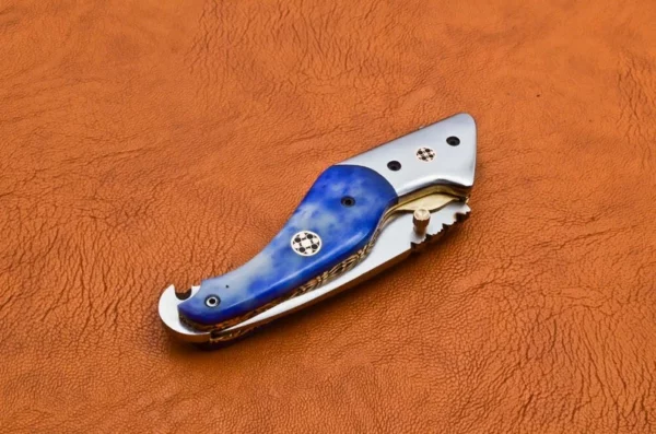 Custom Hand Made D2 Steel Hunting Pocket Knife With Colored Bone Handle Fk 48 6