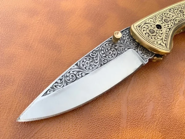 Custom Hand Made D2 Steel Hunting Pocket Knife with Brass Engraved Handle Fk 57 1