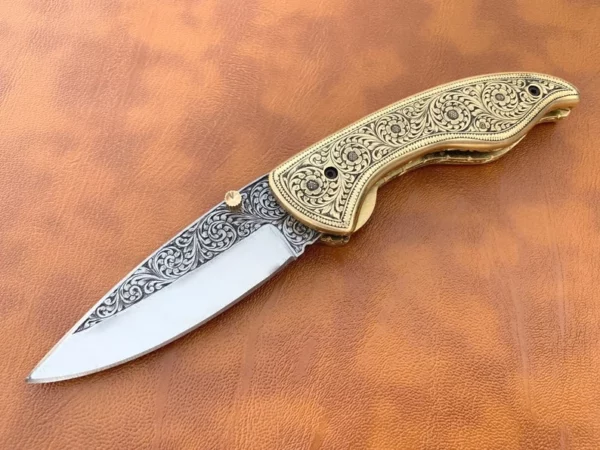 Custom Hand Made D2 Steel Hunting Pocket Knife with Brass Engraved Handle Fk 57 10