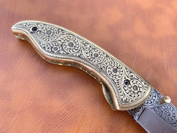 Custom Hand Made D2 Steel Hunting Pocket Knife with Brass Engraved Handle Fk 57 3