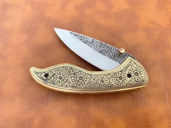 Custom Hand Made D2 Steel Hunting Pocket Knife with Brass Engraved Handle Fk 57 4