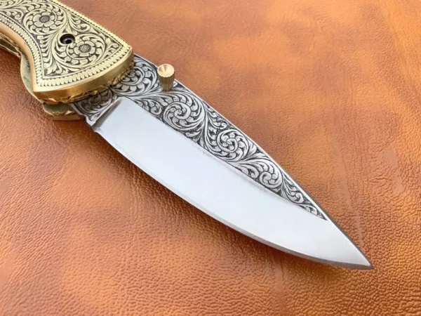 Custom Hand Made D2 Steel Hunting Pocket Knife with Brass Engraved Handle Fk 57 6