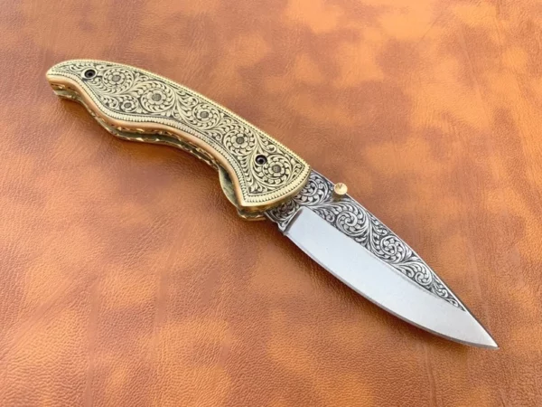Custom Hand Made D2 Steel Hunting Pocket Knife with Brass Engraved Handle Fk 57 7