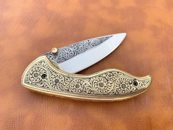 Custom Hand Made D2 Steel Hunting Pocket Knife with Brass Engraved Handle Fk 57 8