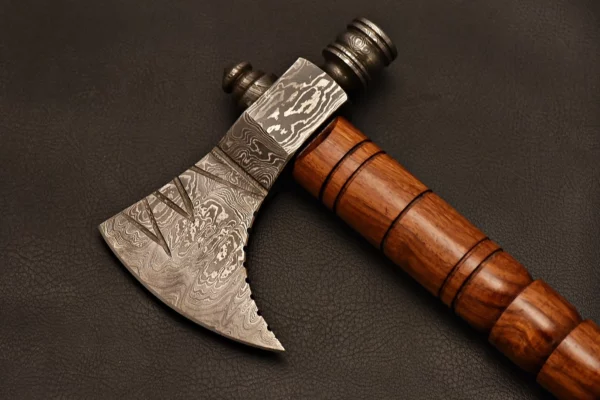 Custom Hand Made Damascus STeel Viking Axe With Amazing Ring Style WOod Handle AX 14 3