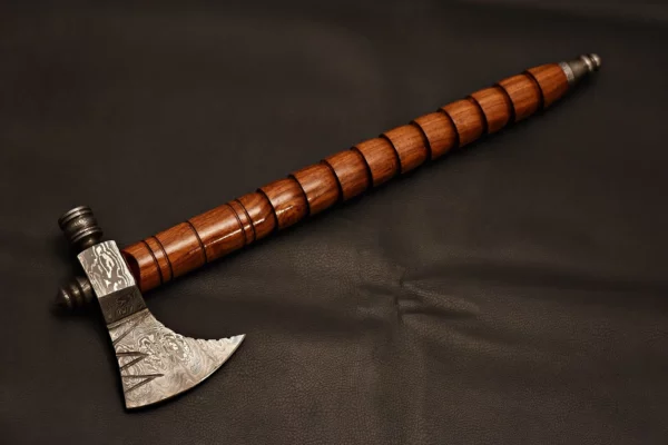Custom Hand Made Damascus STeel Viking Axe With Amazing Ring Style WOod Handle AX 14 4