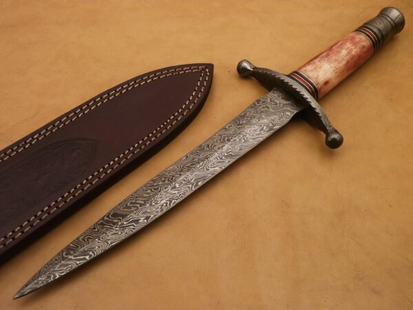 Custom Hand Made Damascus Steel Beautiful Dagger Knife with Colored Camel Bone Handle DK 14 1