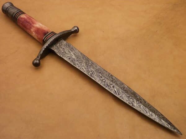 Custom Hand Made Damascus Steel Beautiful Dagger Knife with Colored Camel Bone Handle DK 14 3