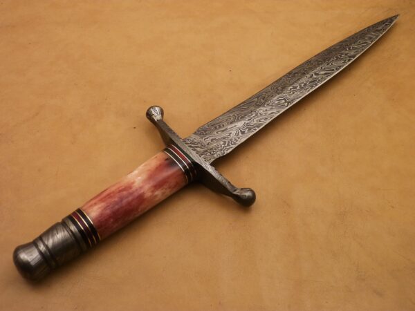 Custom Hand Made Damascus Steel Beautiful Dagger Knife with Colored Camel Bone Handle DK 14 4