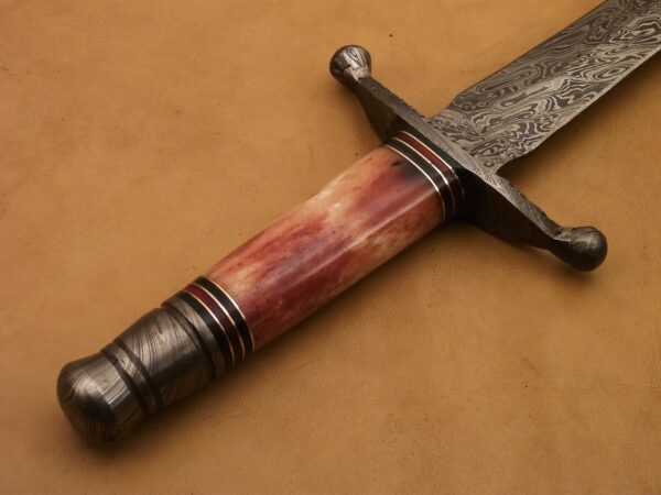Custom Hand Made Damascus Steel Beautiful Dagger Knife with Colored Camel Bone Handle DK 14 5