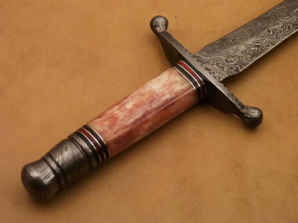Custom Hand Made Damascus Steel Beautiful Dagger Knife with Colored Camel Bone Handle DK 14 6