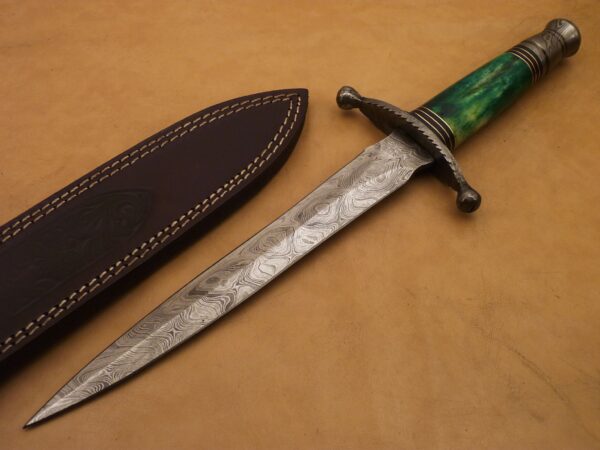 Custom Hand Made Damascus Steel Beautiful Dagger Knife with Colored Camel Bone Handle DK 15 1