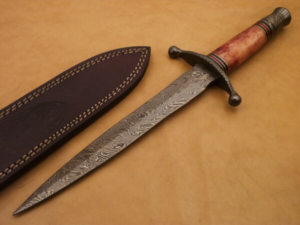 Custom Hand Made Damascus Steel Beautiful Dagger Knife with Colored Camel Bone Handle DK 16 1