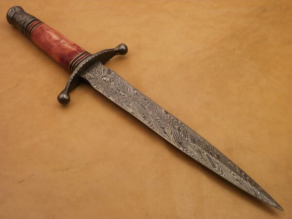 Custom Hand Made Damascus Steel Beautiful Dagger Knife with Colored Camel Bone Handle DK 16 3
