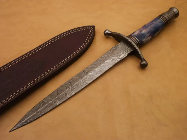 Custom Hand Made Damascus Steel Beautiful Dagger Knife with Colored Camel Bone Handle DK 17 1