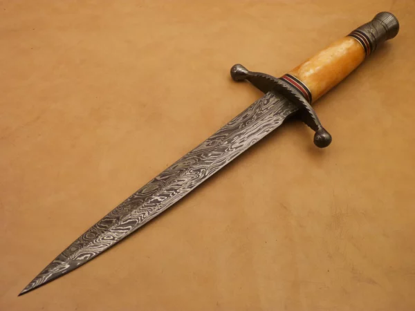Custom Hand Made Damascus Steel Beautiful Dagger Knife with Colored Camel Bone Handle DK 18 2