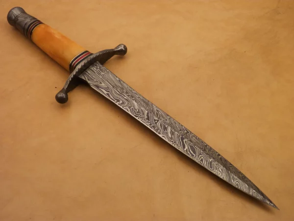 Custom Hand Made Damascus Steel Beautiful Dagger Knife with Colored Camel Bone Handle DK 18 3