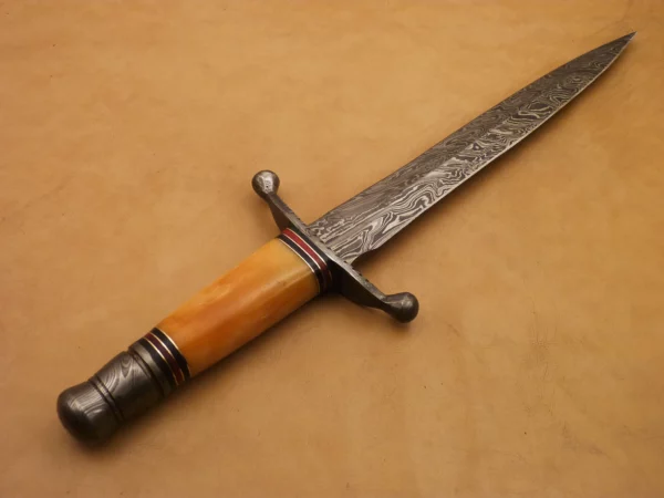 Custom Hand Made Damascus Steel Beautiful Dagger Knife with Colored Camel Bone Handle DK 18 4