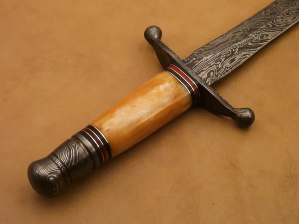 Custom Hand Made Damascus Steel Beautiful Dagger Knife with Colored Camel Bone Handle DK 18 6