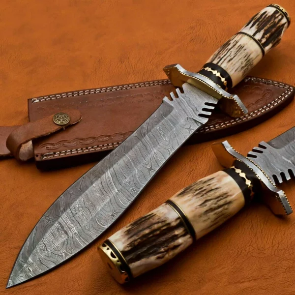 Custom Hand Made Damascus Steel Beautiful Dagger Knife with Stag Handle DK 12 3