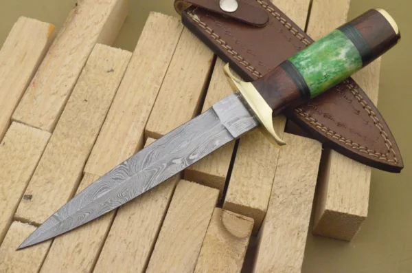 Custom Hand Made Damascus Steel Beautiful Dagger Knife with Wood Colored Bone Handle DK 1 1